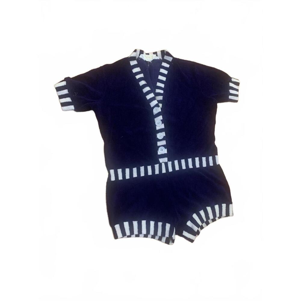 Vintage Navy Blue and White Striped Romper